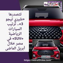 تتصدرها «شيري تيجو 3».. ترتيب السيارات الرياضية «SUV» في مصر خلال أبريل الماضى