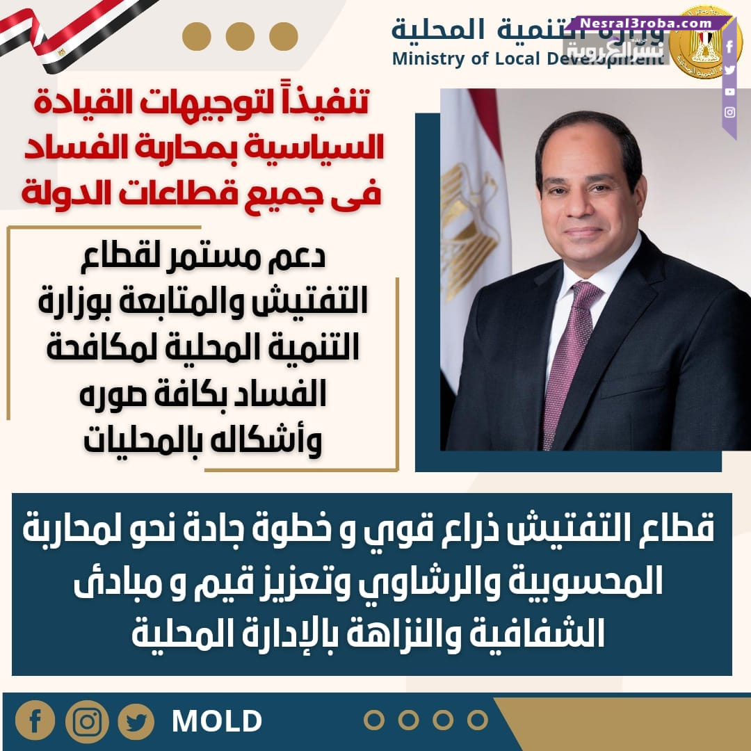 وزارة التنمية المحلية: دعم قطاع التفتيش لمكافحة الفساد بكافة صوره وأشكاله بالمحليات