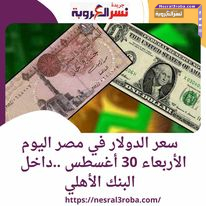 سعر الدولار في مصر اليوم الأربعاء 30 أغسطس ..داخل البنك الأهلي