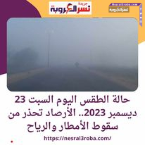 هيئة الأرصاد الجوية بكورة اليوم السبت 23 ديسمبر 2023.. الأرصاد تحذر من سقوط الأمطار والرياح