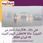 خلي بالك ..#الأرصاد تحذر من الشبورة حالة #الطقس اليوم السبت 10 فبراير 2024..