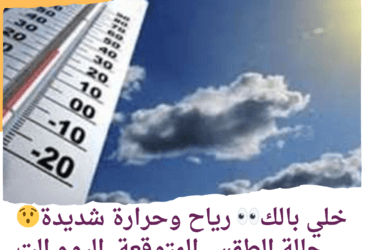 خلي بالك رياح وحرارة شديدة.. حالة الطقس المتوقعة اليوم السبت 13 أبريل 2024