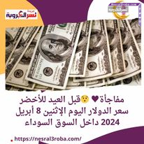 مفاجأة قبل العيد للأخضر .. سعر الدولار اليوم الإثنين 8 أبريل 2024 داخل السوق السوداء