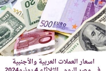 اسعار العملات العربية والأجنبية في مصر اليوم.. الثلاثاء 4 يونيو2024 ..تباينا ملحوظاً