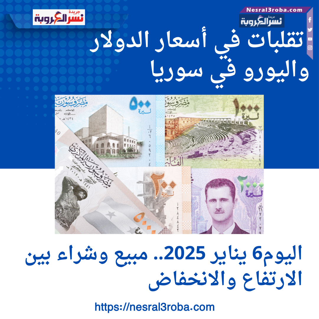 تقلبات في أسعار الدولار واليورو في سوريا اليوم6 يناير 2025: مبيع وشراء بين الارتفاع والانخفاض
