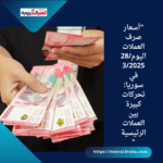 "أسعار صرف العملات اليوم28/3/2025 في سوريا: تحركات كبيرة بين العملات الرئيسية"