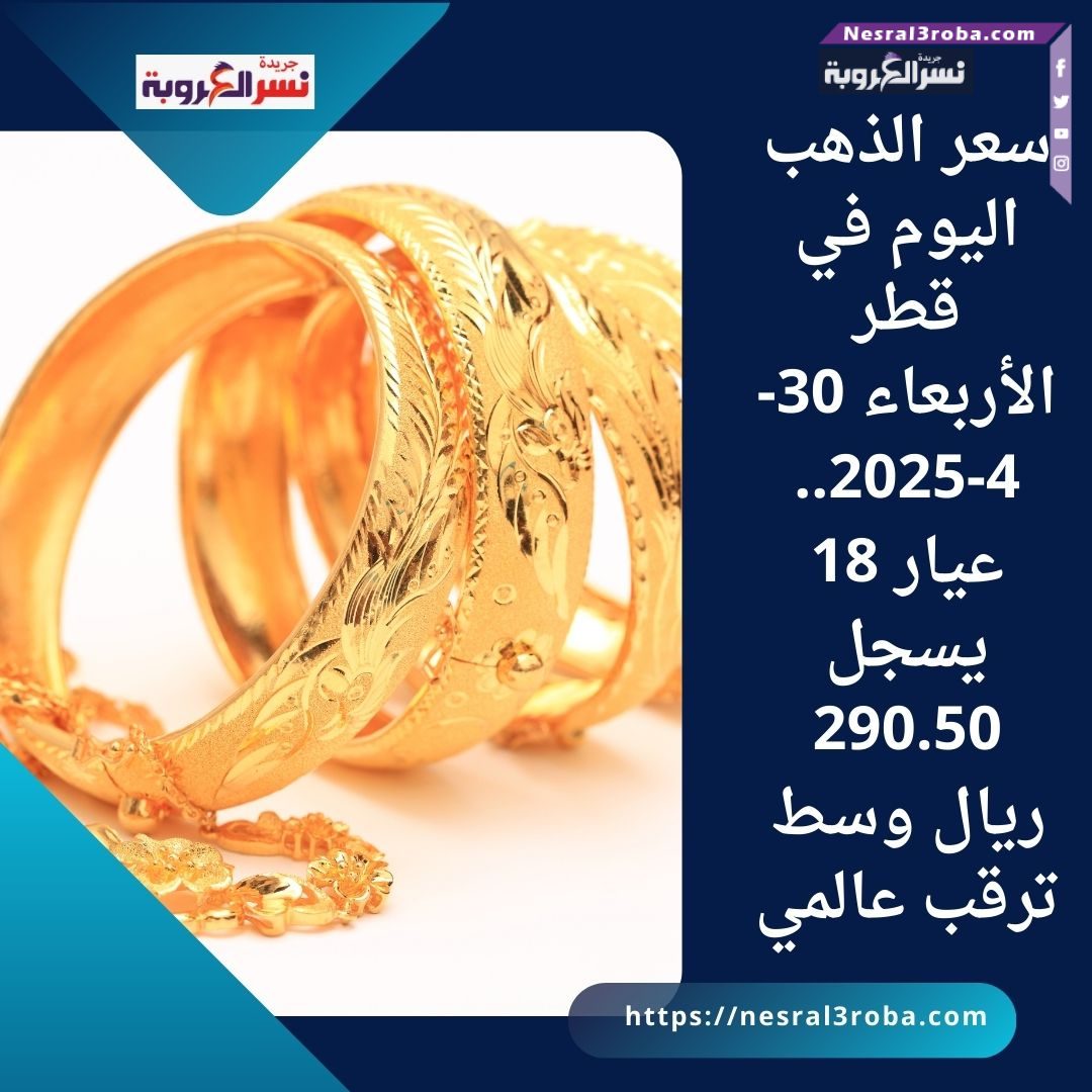 سعر الذهب اليوم في قطر الأربعاء 30-4-2025.. عيار 18 يسجل 290.50 ريال وسط ترقب عالمي