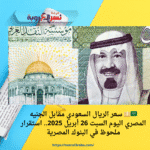 🇸🇦💴 سعر الريال السعودي مقابل الجنيه المصري اليوم السبت 26 أبريل 2025.. استقرار ملحوظ في البنوك المصرية
