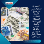 💱 سوريا: استقرار نسبي في سوق الصرف للعملات– السبت12 أبريل 2025.. والدينار التونسي والفرنك السويسري يسجلان أعلى نسبة تغيّر