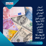 أسعار العملات اليوم في مصر.. اليورو فوق الـ57 جنيها والدينار الكويتي يتجاوز الـ166 | الأربعاء 16 أبريل 2025