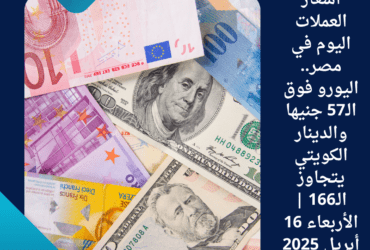 أسعار العملات اليوم في مصر.. اليورو فوق الـ57 جنيها والدينار الكويتي يتجاوز الـ166 | الأربعاء 16 أبريل 2025