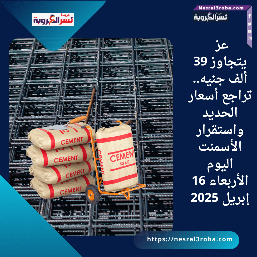 عز يتجاوز 39 ألف جنيه.. تراجع أسعار الحديد واستقرار الأسمنت اليوم الأربعاء 16 إبريل 2025