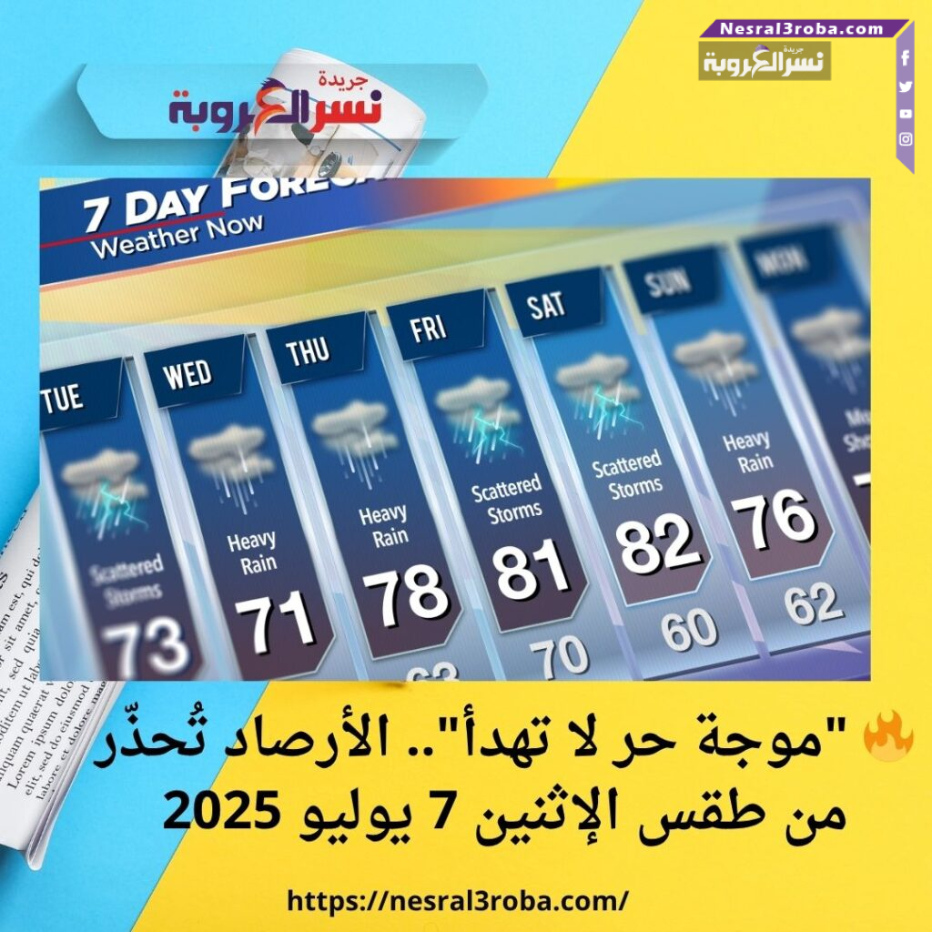 🔥 "موجة حر لا تهدأ".. الأرصاد تُحذّر من طقس الإثنين 7 يوليو 2025