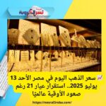 📈 سعر الذهب اليوم في مصر الأحد 13 يوليو 2025.. استقرار عيار 21 رغم صعود الأوقية عالميًا