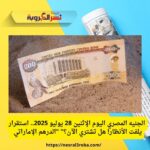 الجنيه المصري اليوم الإثنين 28 يوليو 2025.. استقرار يلفت الأنظار! هل تشتري الآن؟" "الدرهم الإماراتي 