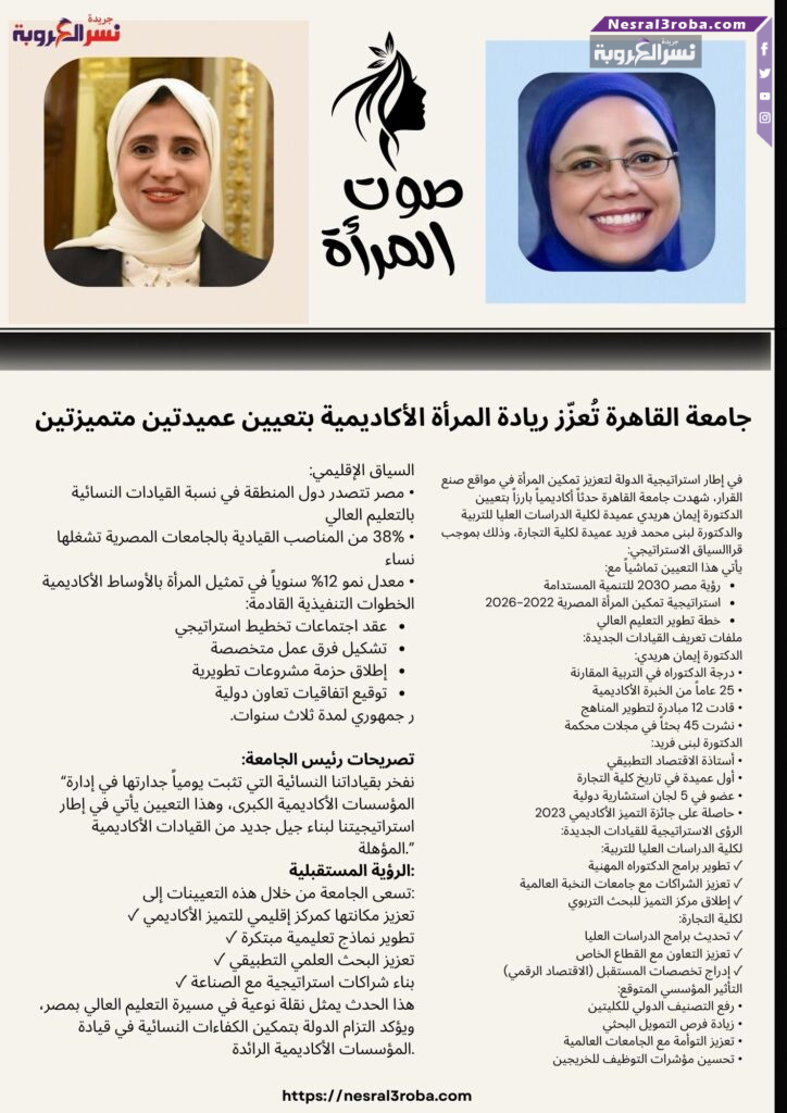 جامعة القاهرة تُعزّز ريادة المرأة الأكاديمية بتعيين عميدتين متميزتين
