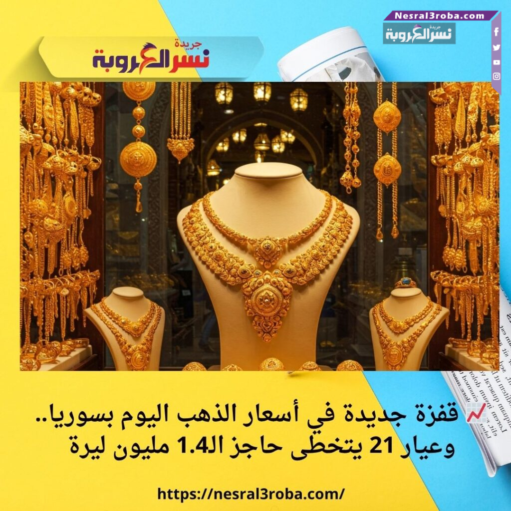 📈 قفزة جديدة في أسعار الذهب اليوم بسوريا.. وعيار 21 يتخطى حاجز الـ1.4 مليون ليرة