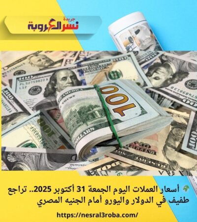 🌍 أسعار العملات اليوم الجمعة 31 أكتوبر 2025.. تراجع طفيف في الدولار واليورو أمام الجنيه المصري