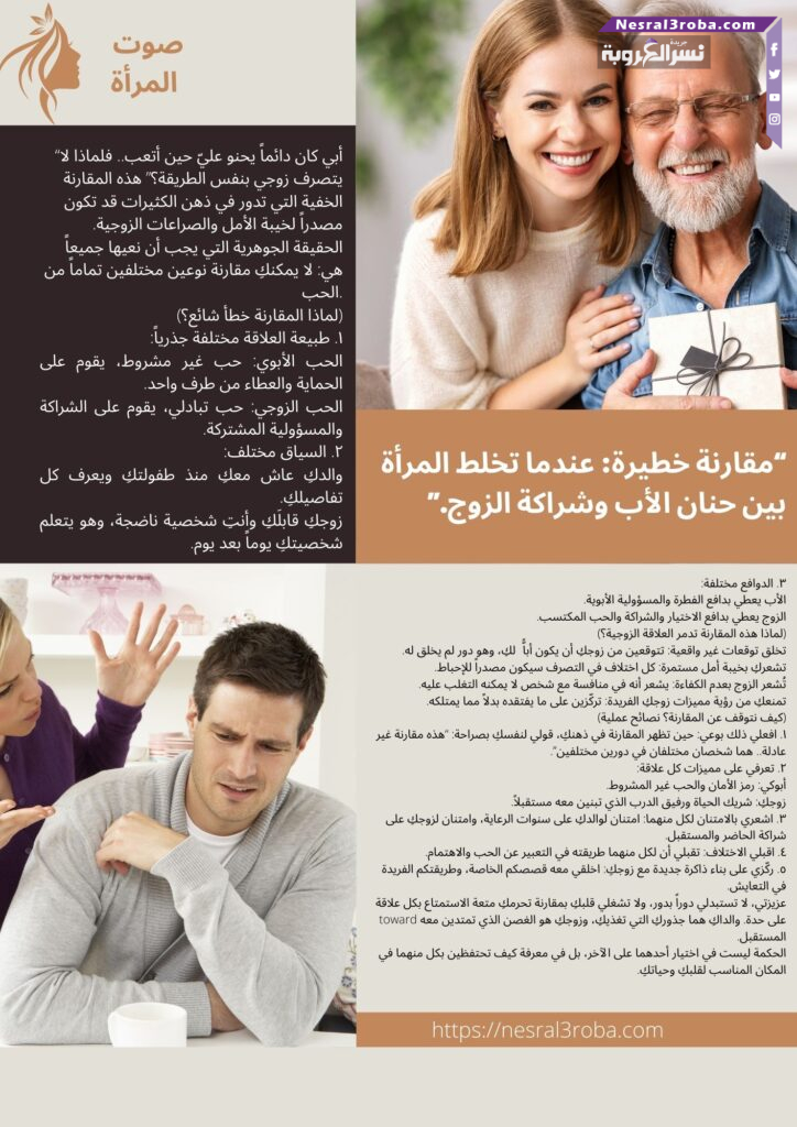 "مقارنة خطيرة: عندما تخلط المرأة بين حنان الأب وشراكة الزوج." 50 "مقارنة خطيرة: عندما تخلط المرأة بين حنان الأب وشراكة الزوج."