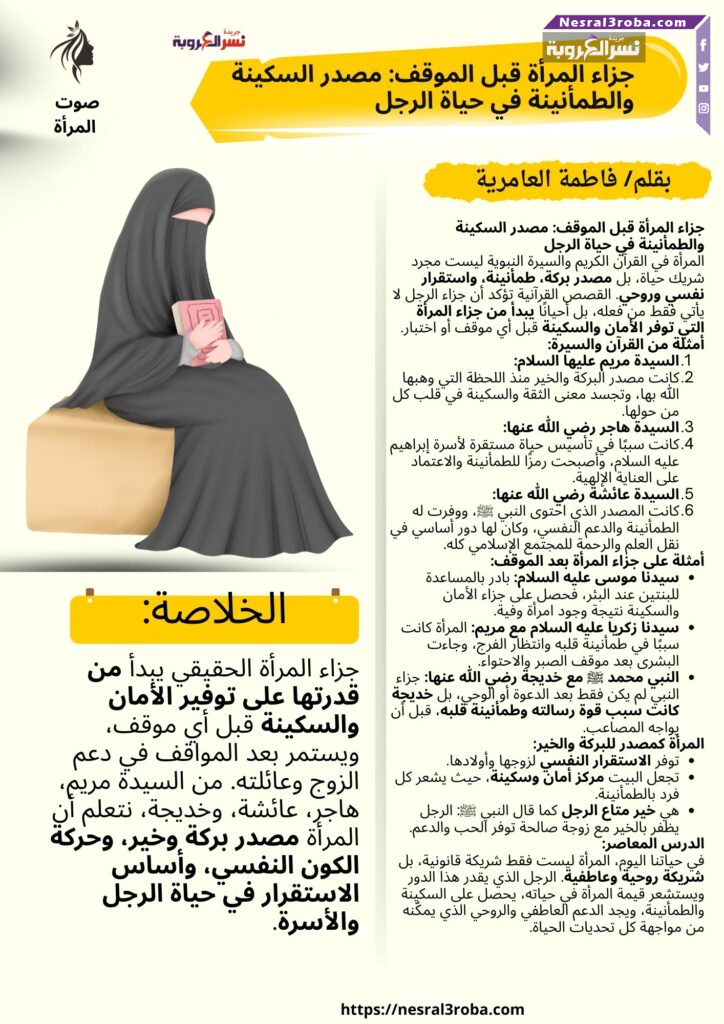 جزاء المرأة قبل الموقف: مصدر السكينة والطمأنينة في حياة الرجل 25 جزاء المرأة قبل الموقف: مصدر السكينة والطمأنينة في حياة الرجل