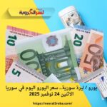 يورو / ليرة سورية.. سعر اليورو اليوم في سوريا الاثنين 24 نوفمبر 2025