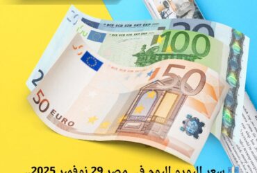 💶 سعر اليورو اليوم في مصر 29 نوفمبر 2025.. العملة الأوروبية مستقرة حول 55.30 جنيه
