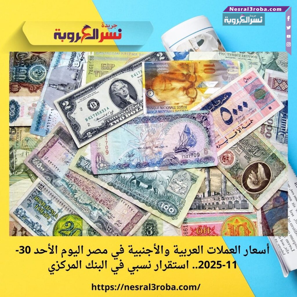 أسعار العملات العربية والأجنبية في مصر اليوم الأحد 30-11-2025.. استقرار نسبي في البنك المركزي 25 أسعار العملات العربية والأجنبية في مصر اليوم الأحد 30-11-2025.. استقرار نسبي في البنك المركزي