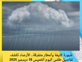 شبورة كثيفة وأمطار متفرقة.. الأرصاد تكشف تفاصيل طقس اليوم الخميس 18 ديسمبر 2025 30 شبورة كثيفة وأمطار متفرقة.. الأرصاد تكشف تفاصيل طقس اليوم الخميس 18 ديسمبر 2025