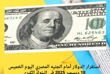 استقرار الدولار أمام الجنيه المصري اليوم الخميس 18 ديسمبر 2025 في البنوك الكبرى