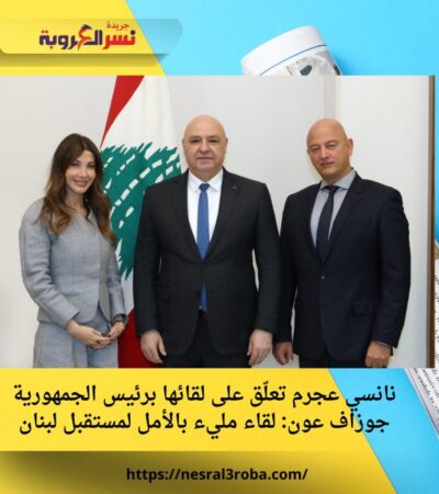 نانسي عجرم تعلّق على لقائها برئيس الجمهورية جوزاف عون: لقاء مليء بالأمل لمستقبل لبنان