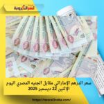 سعر الدرهم الإماراتي مقابل الجنيه المصري اليوم الإثنين 22 ديسمبر 2025