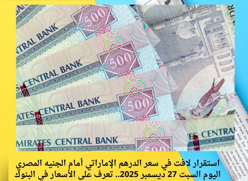 استقرار لافت في سعر الدرهم الإماراتي أمام الجنيه المصري اليوم السبت 27 ديسمبر 2025.. تعرف على الأسعار في البنوك