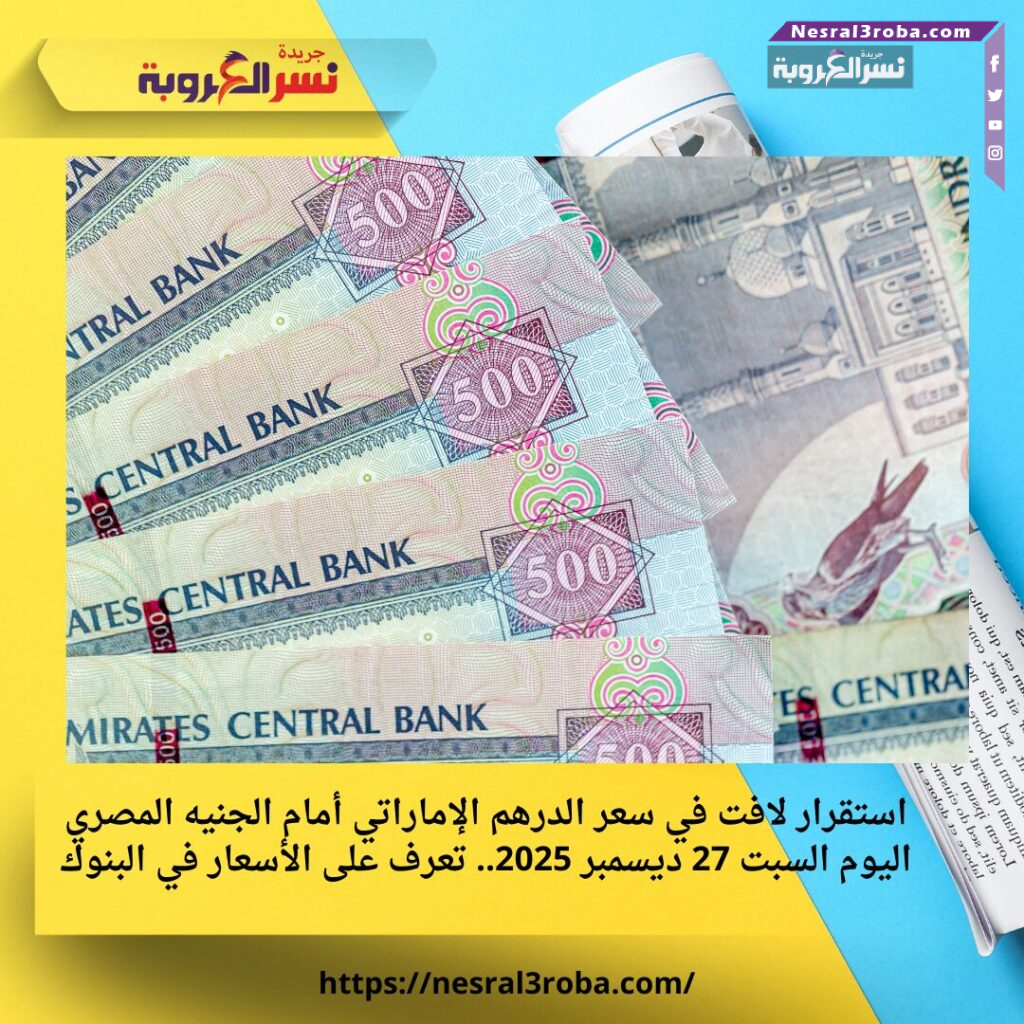 استقرار لافت في سعر الدرهم الإماراتي أمام الجنيه المصري اليوم السبت 27 ديسمبر 2025.. تعرف على الأسعار في البنوك