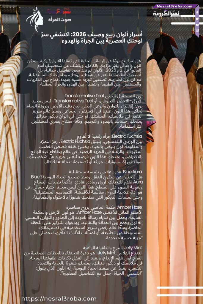 🎨 أسرار ألوان ربيع وصيف 2026: اكتشفي سرّ لوحتكِ العصرية بين الجرأة والهدوء!