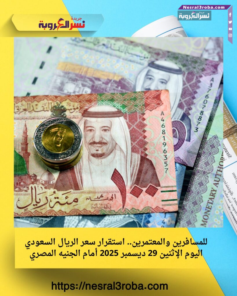 للمسافرين والمعتمرين.. استقرار سعر الريال السعودي اليوم الإثنين 29 ديسمبر 2025 أمام الجنيه المصري 25 للمسافرين والمعتمرين.. استقرار سعر الريال السعودي اليوم الإثنين 29 ديسمبر 2025 أمام الجنيه المصري