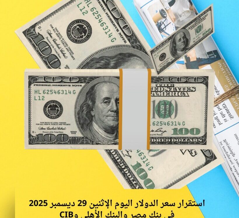 استقرار سعر الدولار اليوم الإثنين 29 ديسمبر 2025 في بنك مصر والبنك الأهلي وCIB