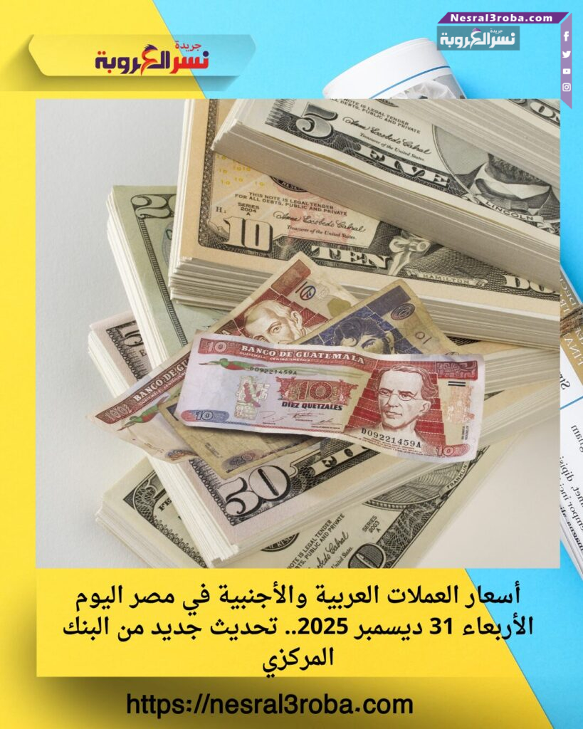 أسعار العملات العربية والأجنبية في مصر اليوم الأربعاء 31 ديسمبر 2025.. تحديث جديد من البنك المركزي