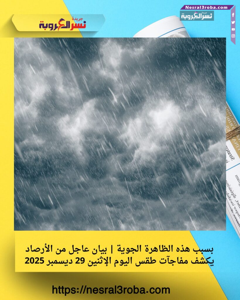 بسبب هذه الظاهرة الجوية | بيان عاجل من الأرصاد يكشف مفاجآت طقس اليوم الإثنين 29 ديسمبر 2025