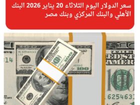 سعر الدولار اليوم الثلاثاء 20 يناير 2026 في البنك الأهلي والمركزي وبنوك مصر